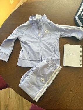 adidas Lavender Zip-Front Tracksuit with White Stripes